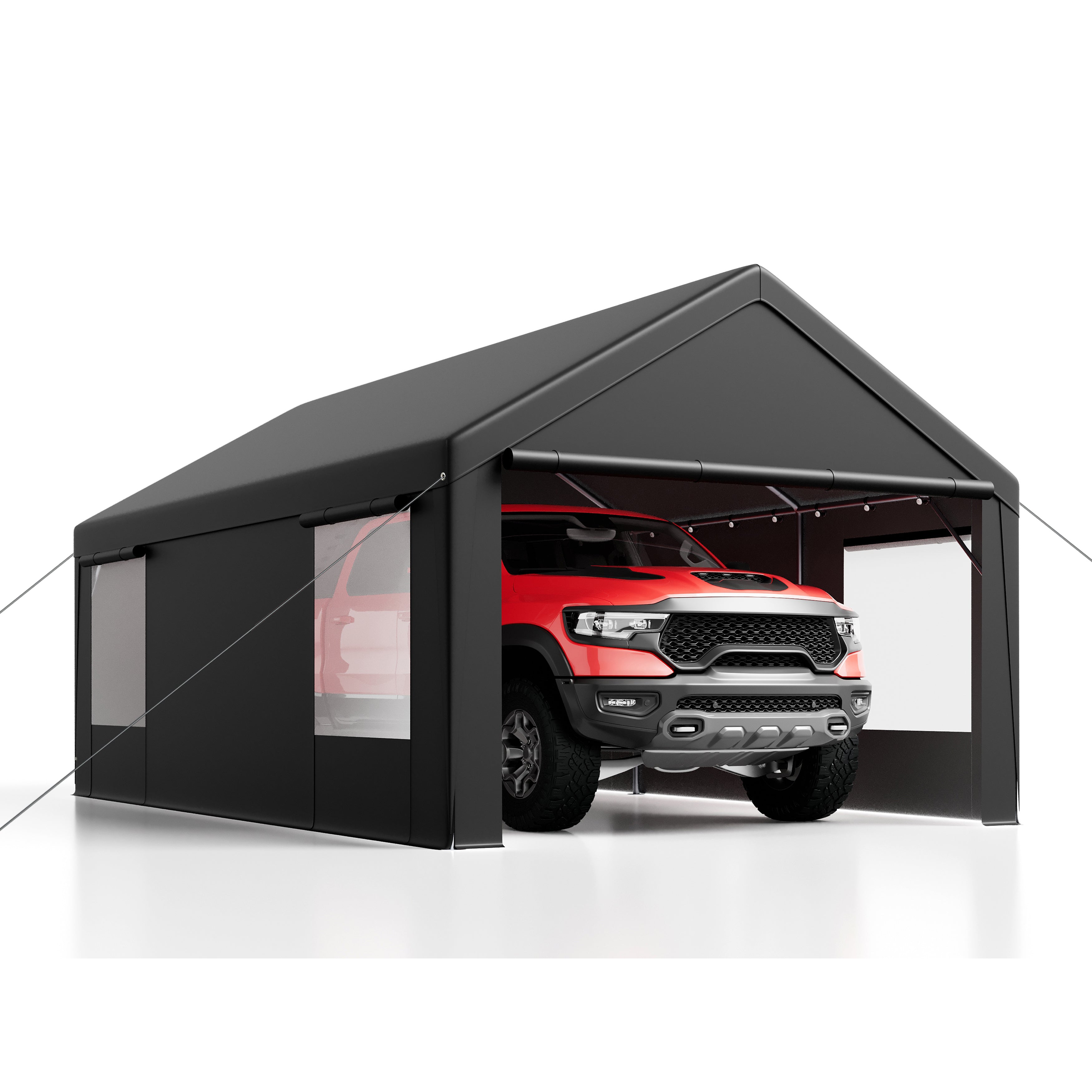 12x20 ft Heavy Duty Carport with Roll-up Windows, with Removable Sidewalls & Doors, All Season