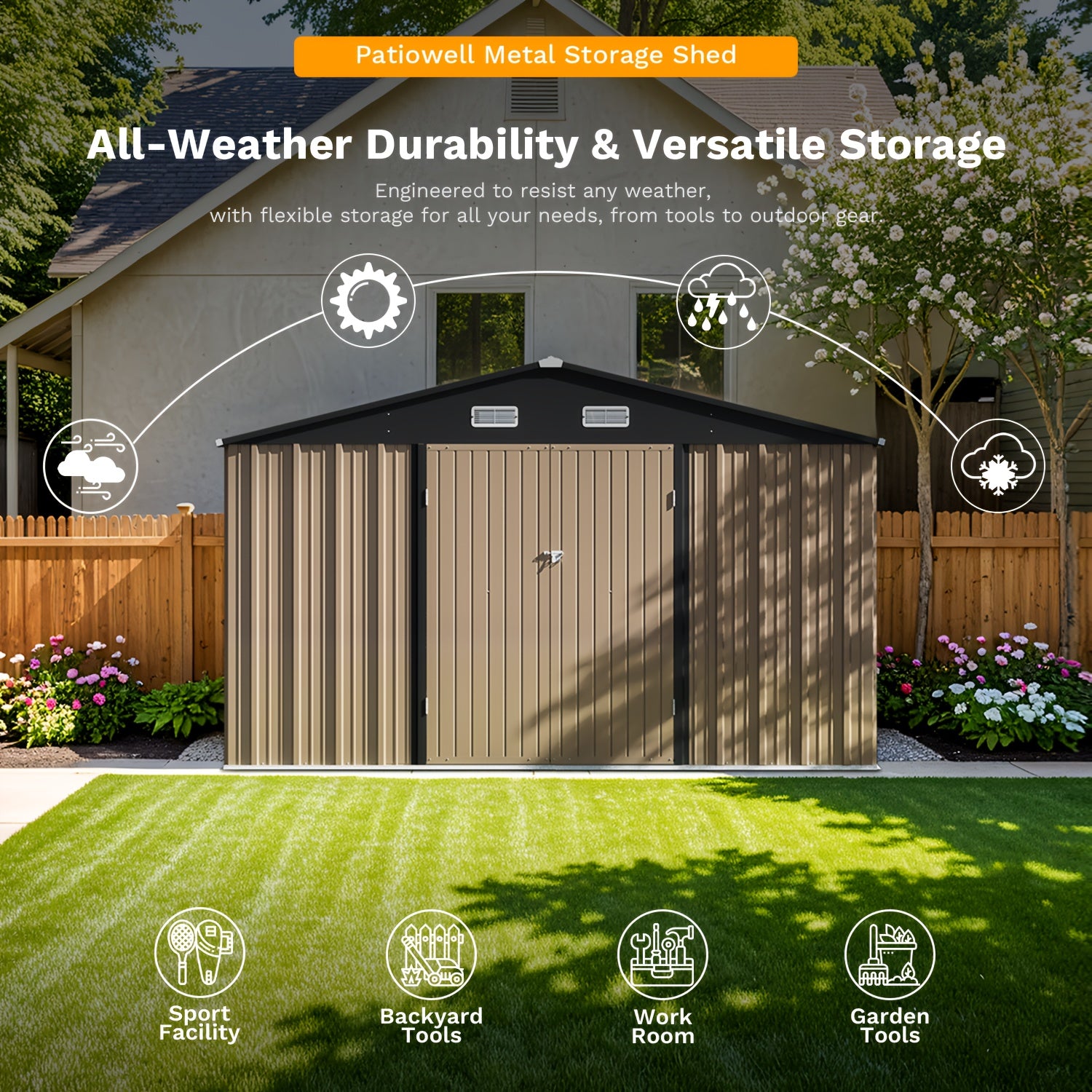 10 X 10ft Metal Storage Shed with Frame Floor and Goods Shelf