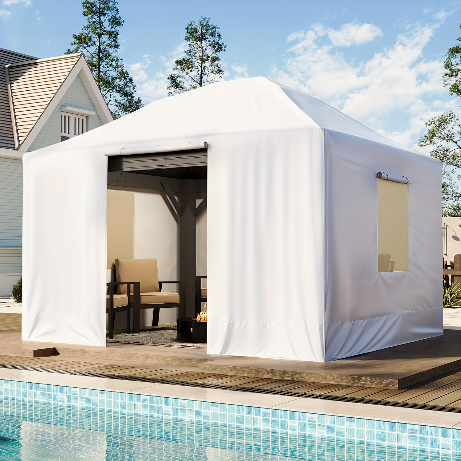 Hardtop Gazebo, Polycarbonate, 10x12FT Heavy Duty Double Roof Hardtop with Aluminum Frame, Privacy Screen, Netting and Curtains