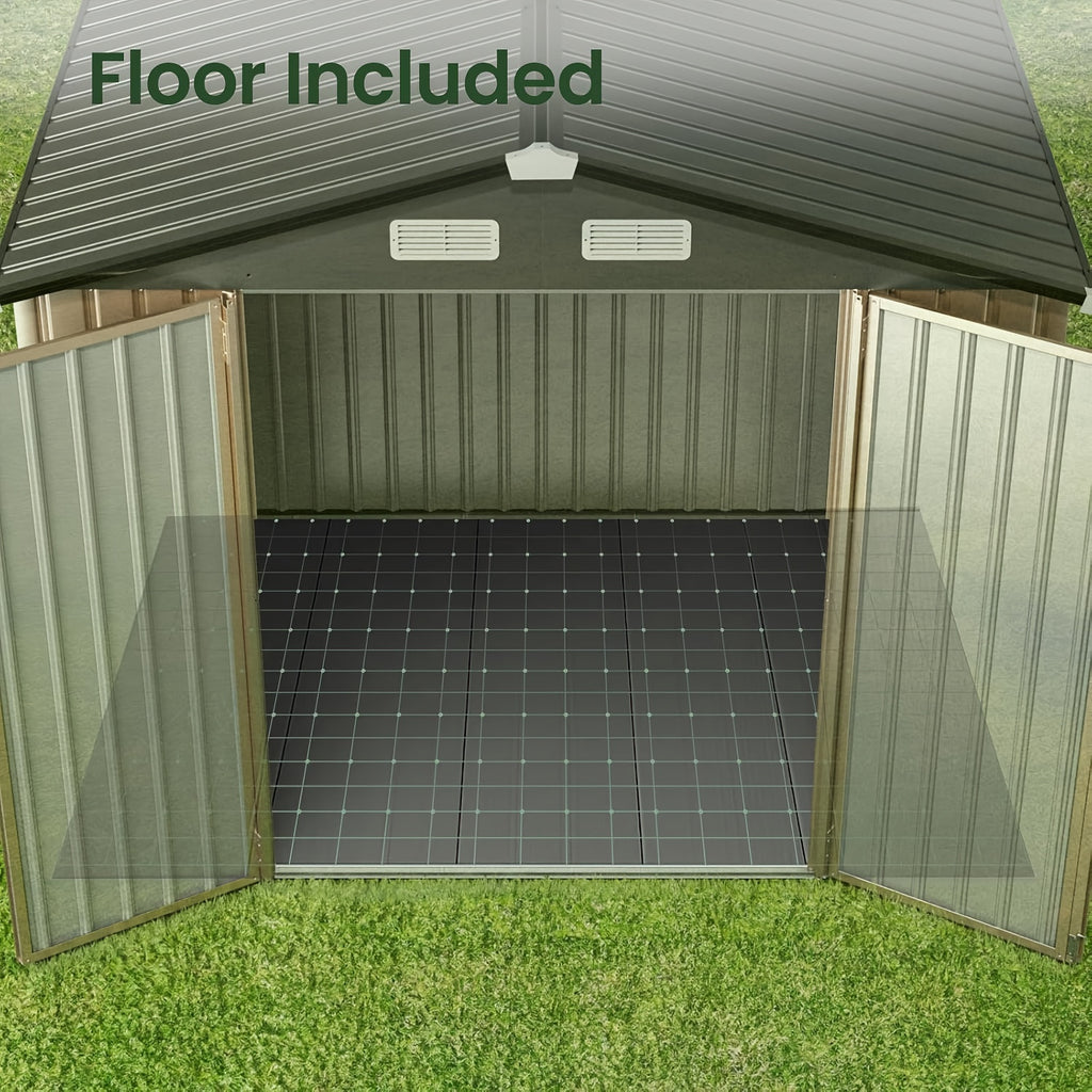 6x4ft Heavy-Duty Outdoor Metal Storage Shed with Floor - All-Weather Galvanized Steel Construction