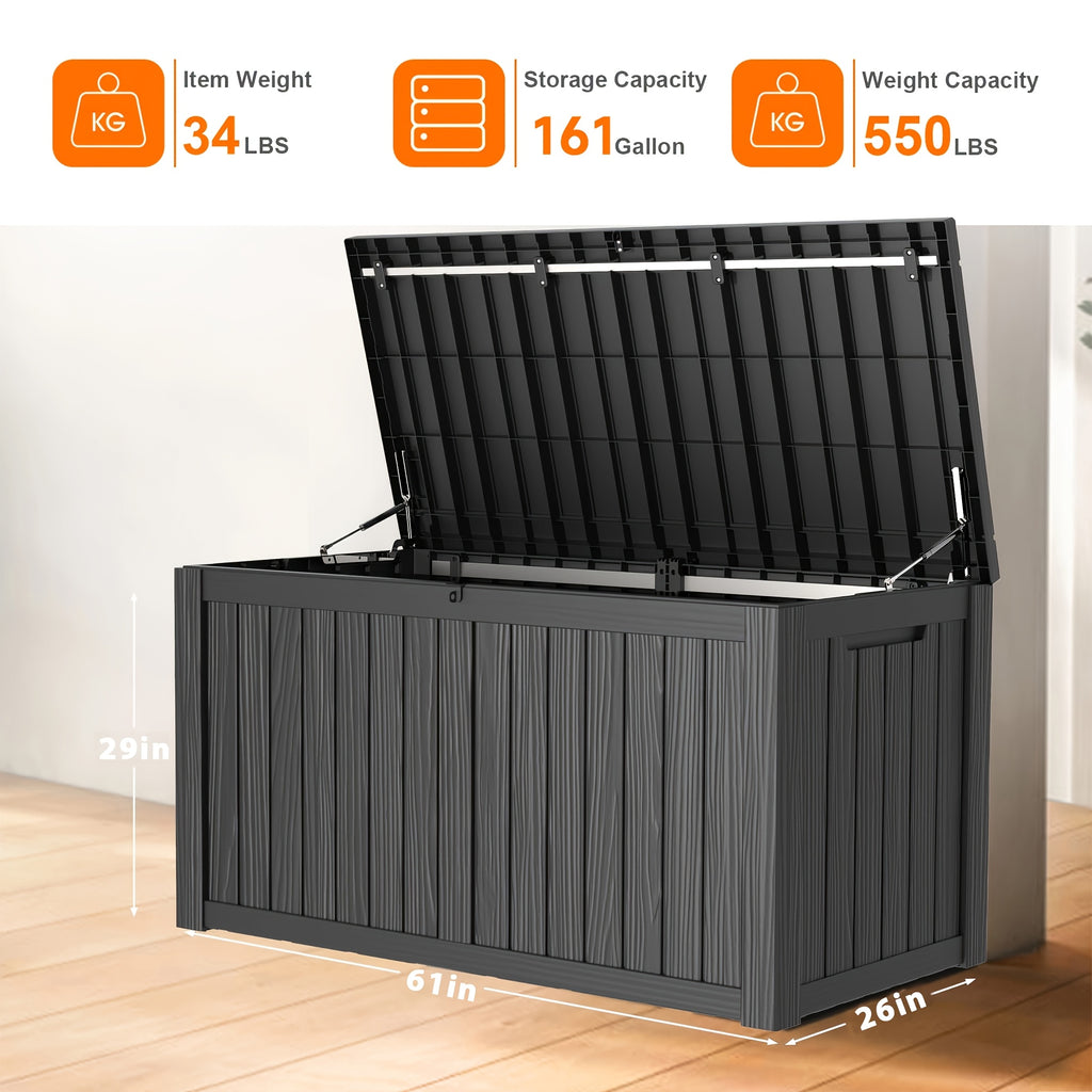 161Gallon Outdoor Storage Box, Resin Waterproof and UV Resistant
