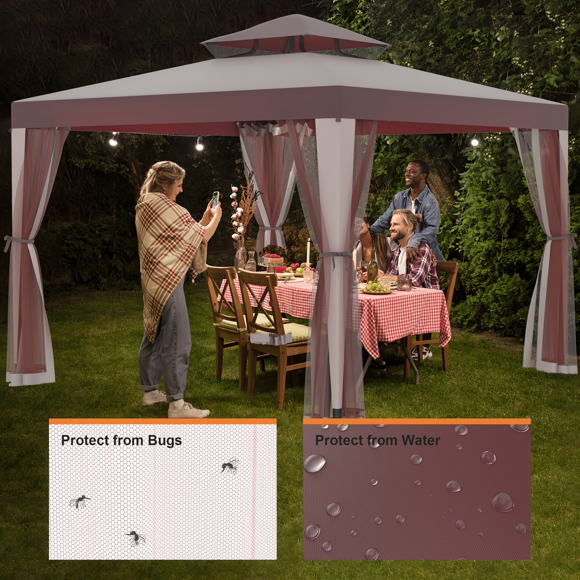 Extra Large 10x10ft Gazebo with Mosquito Netting - Heavy-Duty Steel Frame, Beige// Brown Canopy, Semi- Mesh Sidewalls - Easy Assembly