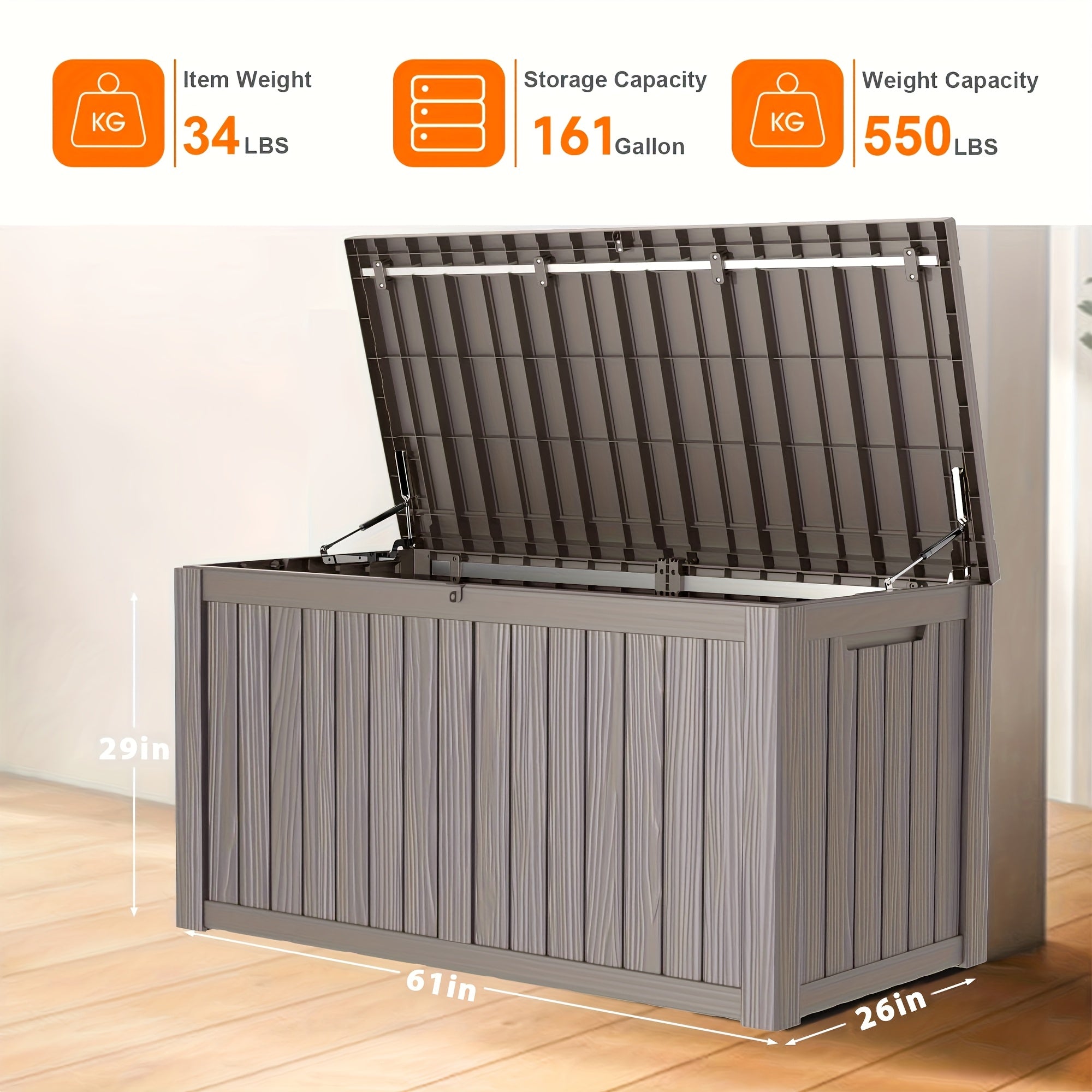 161Gallon Outdoor Storage Box, Resin Waterproof and UV Resistant