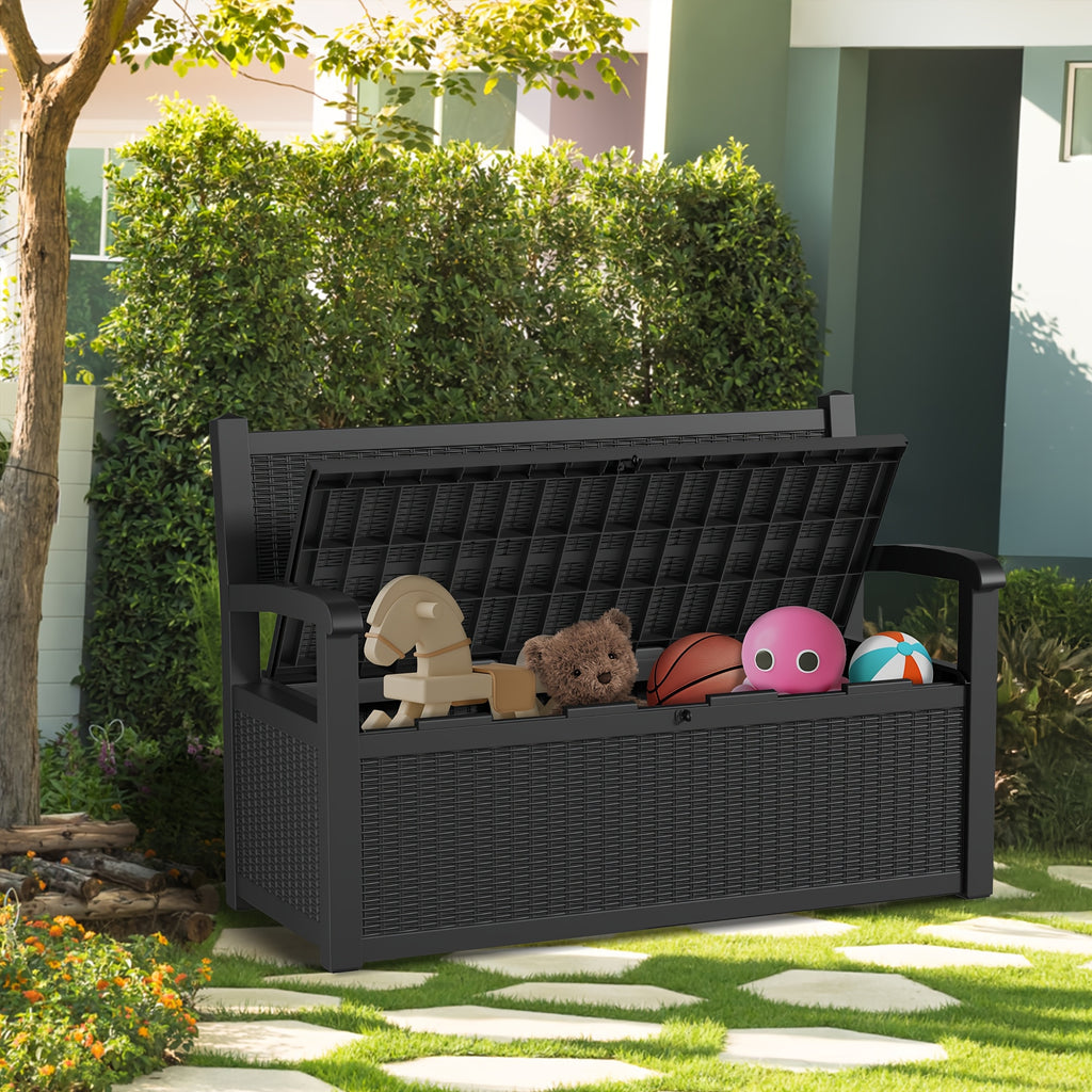 70 Gallon Heavy-Duty Resin Storage Bench Deck Box - All-Weather Outdoor Patio Furniture