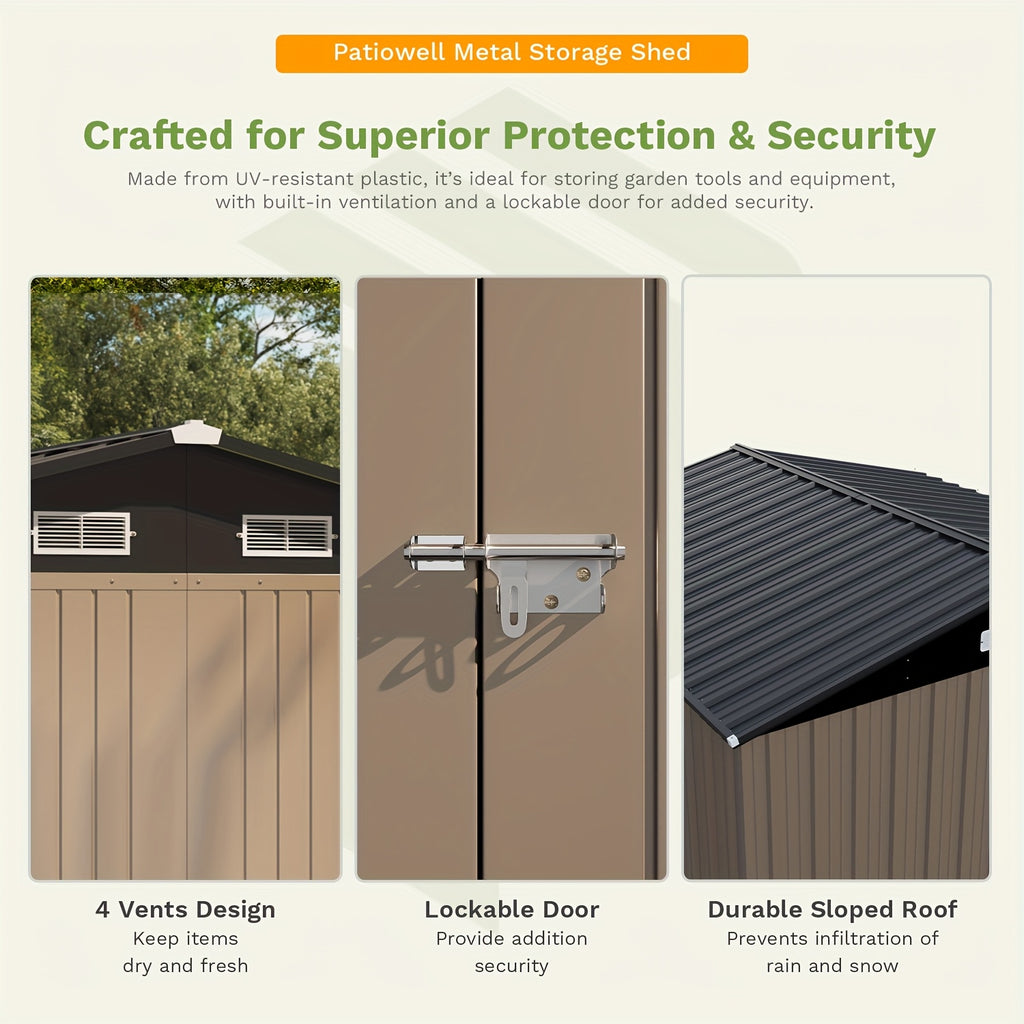 10 X 10ft Metal Storage Shed with Frame Floor and Goods Shelf