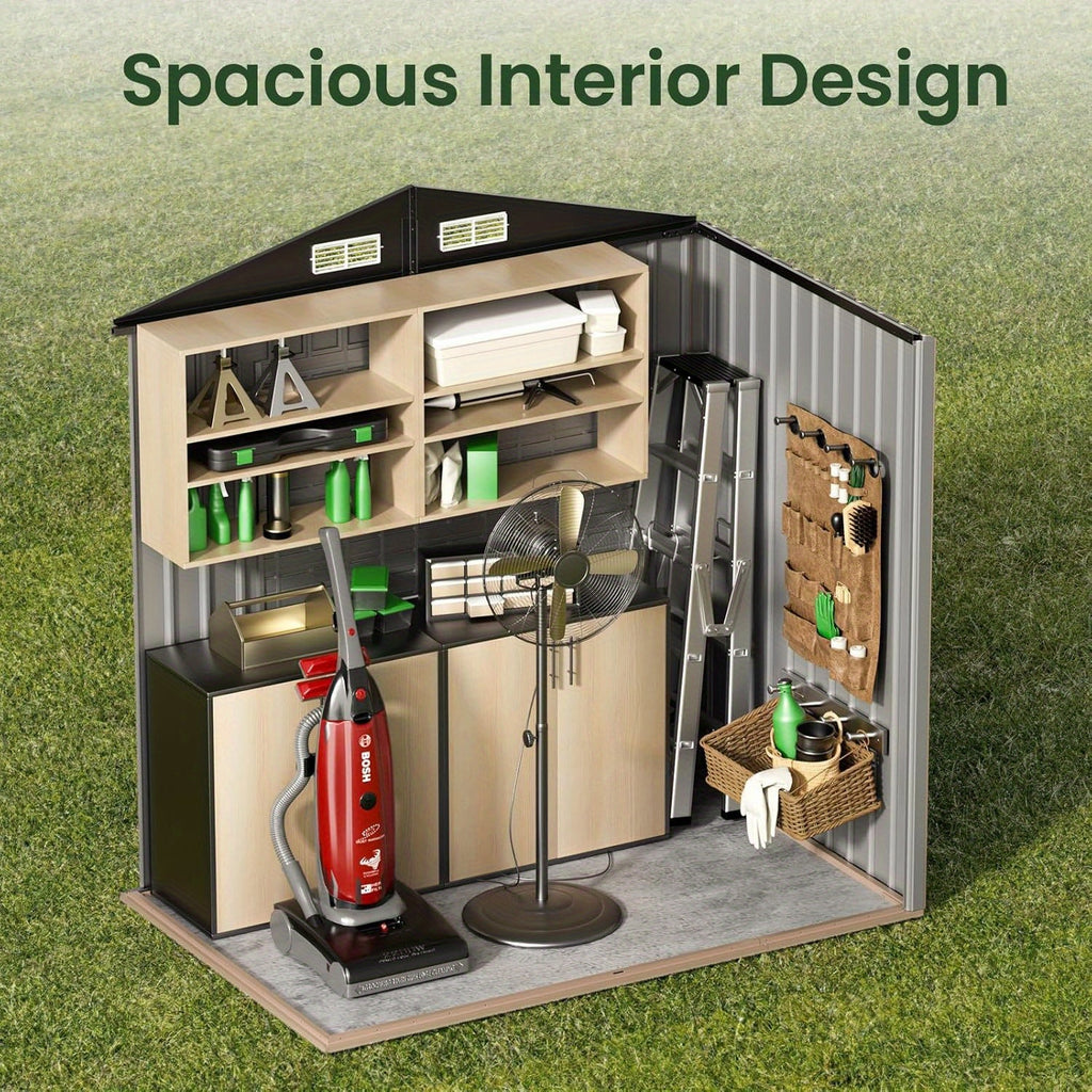 6x4ft Heavy-Duty Outdoor Metal Storage Shed with Floor - All-Weather Galvanized Steel Construction