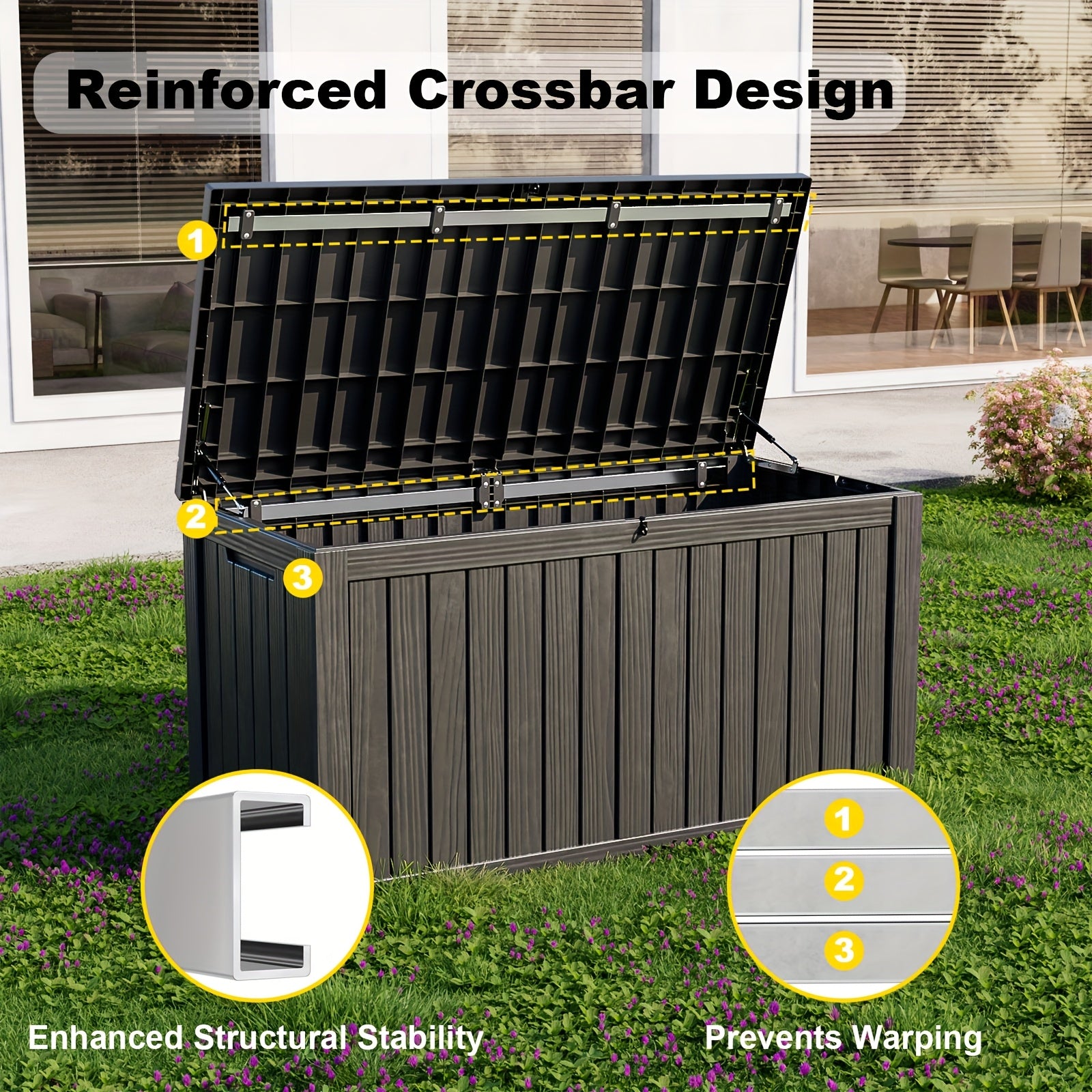 161Gallon Outdoor Storage Box, Resin Waterproof and UV Resistant
