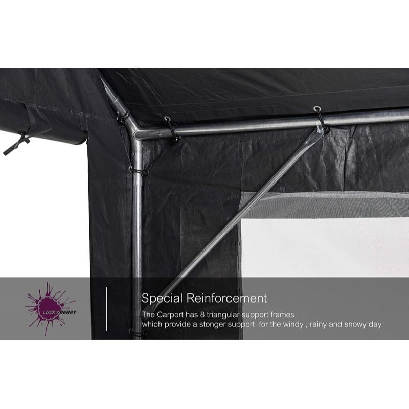 12x20 ft Heavy Duty Carport with Roll-up Windows, with Removable Sidewalls & Doors, All Season