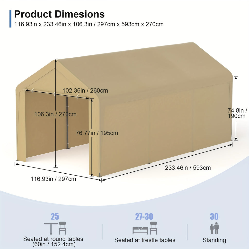 10 x 20 Heavy Duty Carport Canopy with Removable Sidewall, Weatherprooof