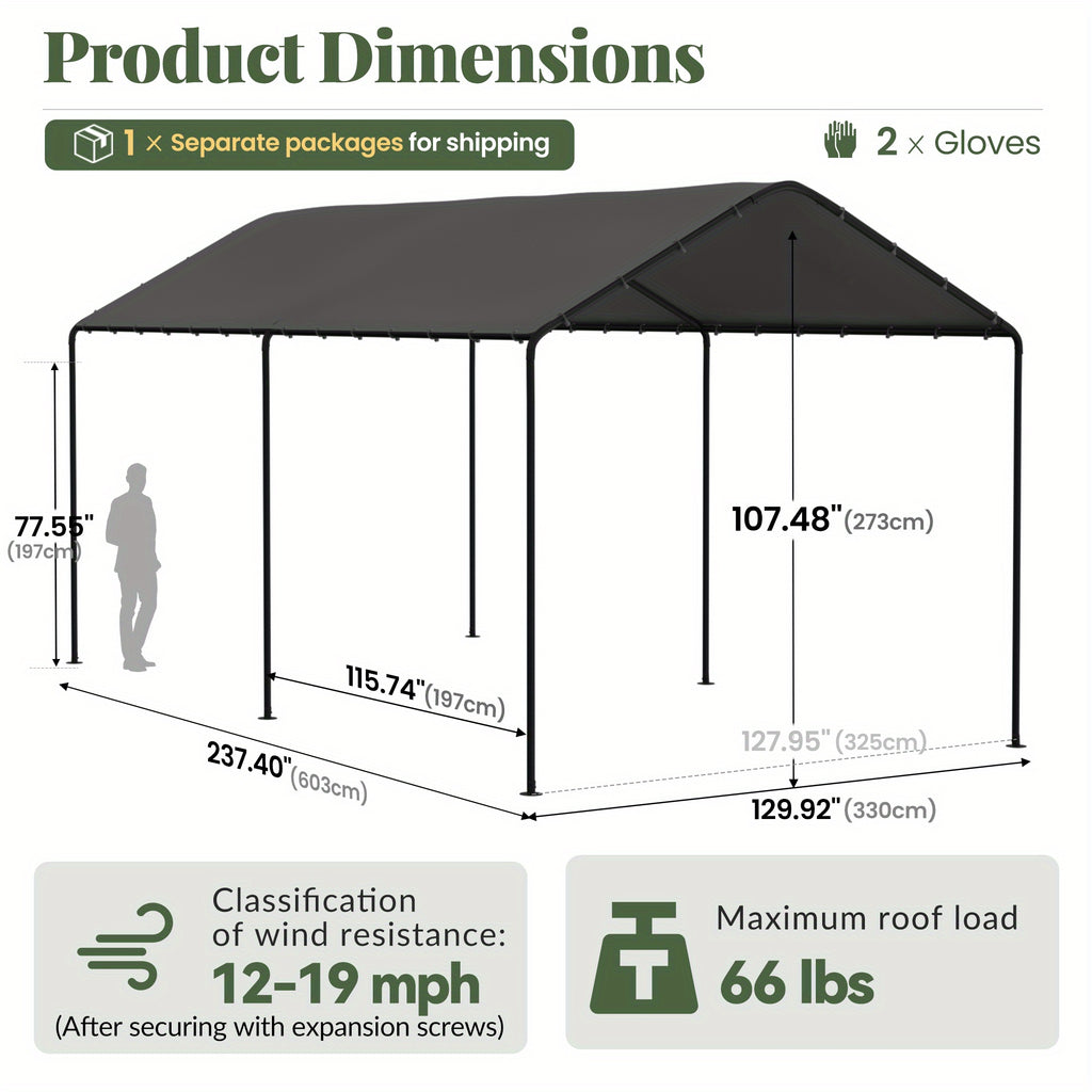 10x20 Carport Heavy Duty Portable Garage Shelter, UV-Resistant & Weatherproof Top Cover