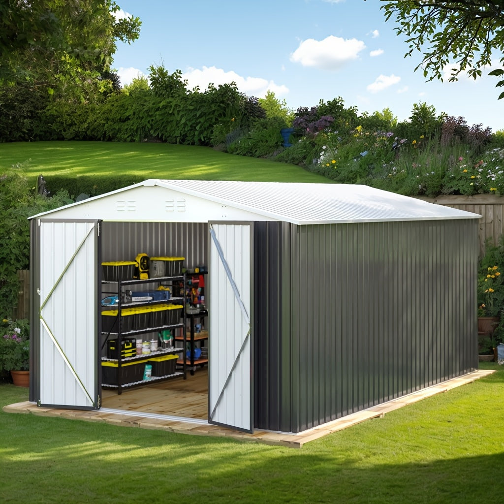 10 X 14 FT Outdoor Storage Shed, Metal Garden Shed Featuring an Updated Frame Structure