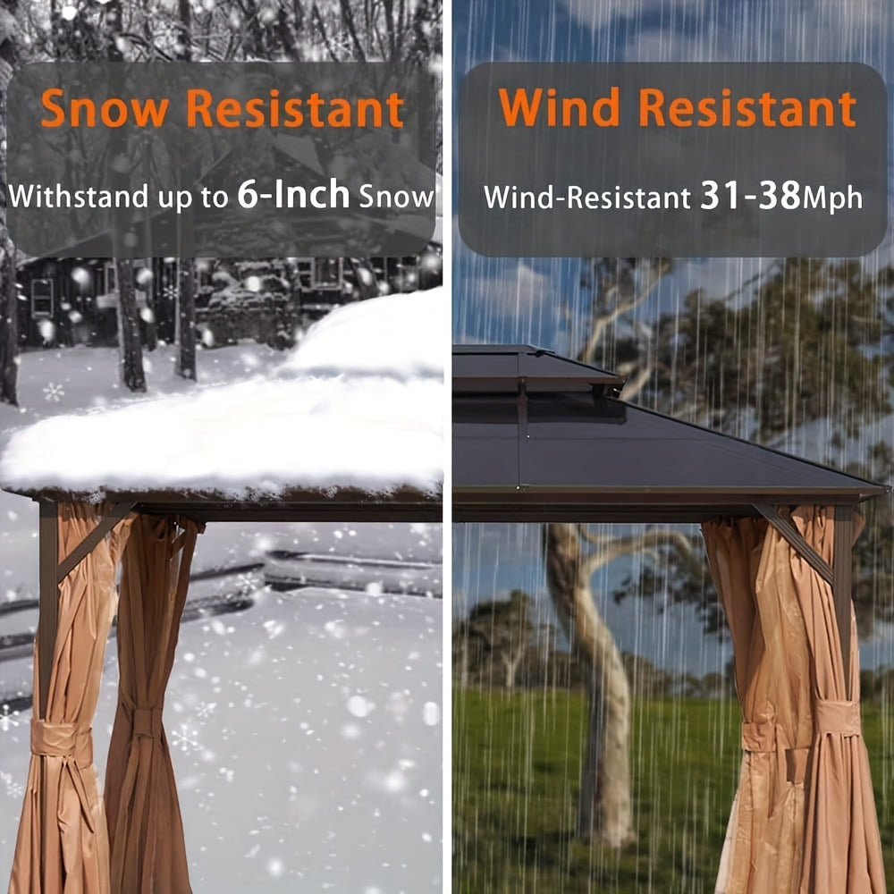 Hardtop Gazebo, Polycarbonate, 10x12FT Heavy Duty Double Roof Hardtop with Aluminum Frame, Privacy Screen, Netting and Curtains