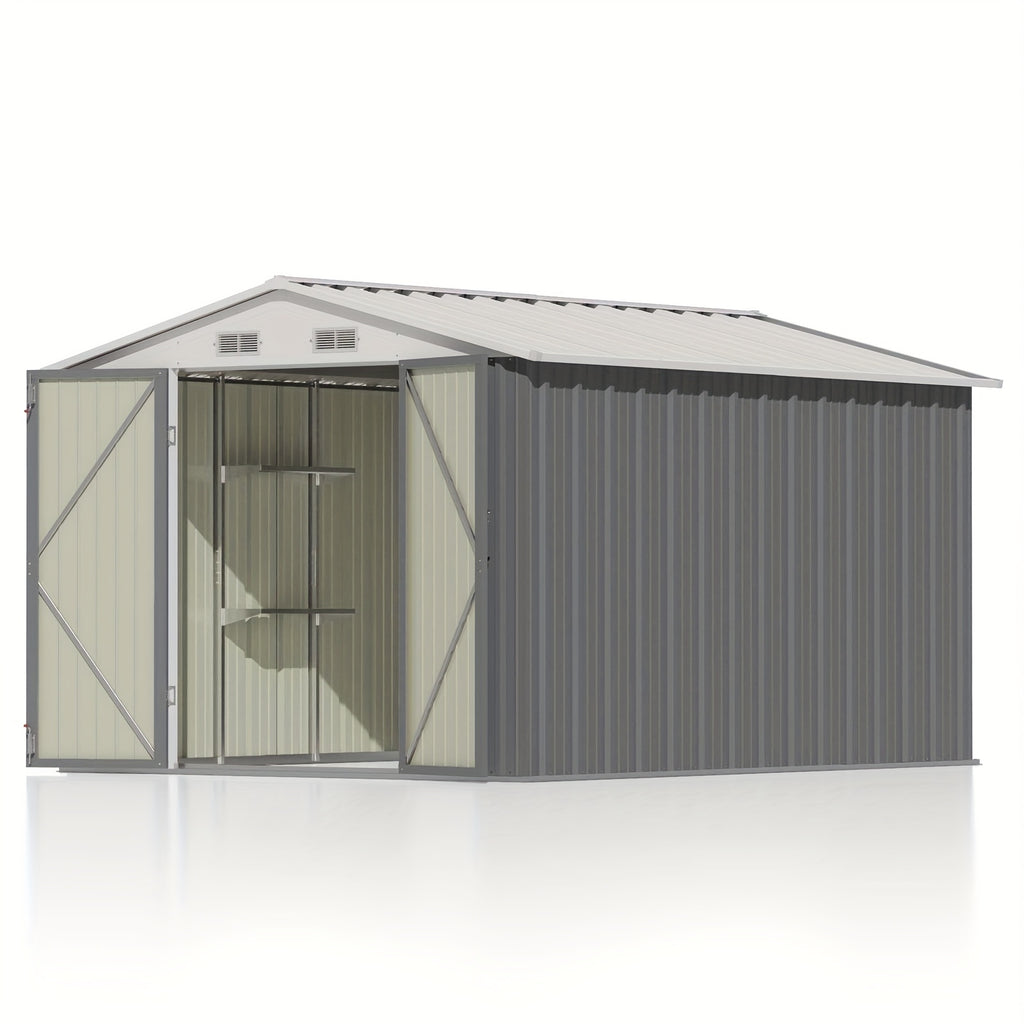 10 X 10ft Metal Storage Shed with Frame Floor and Goods Shelf