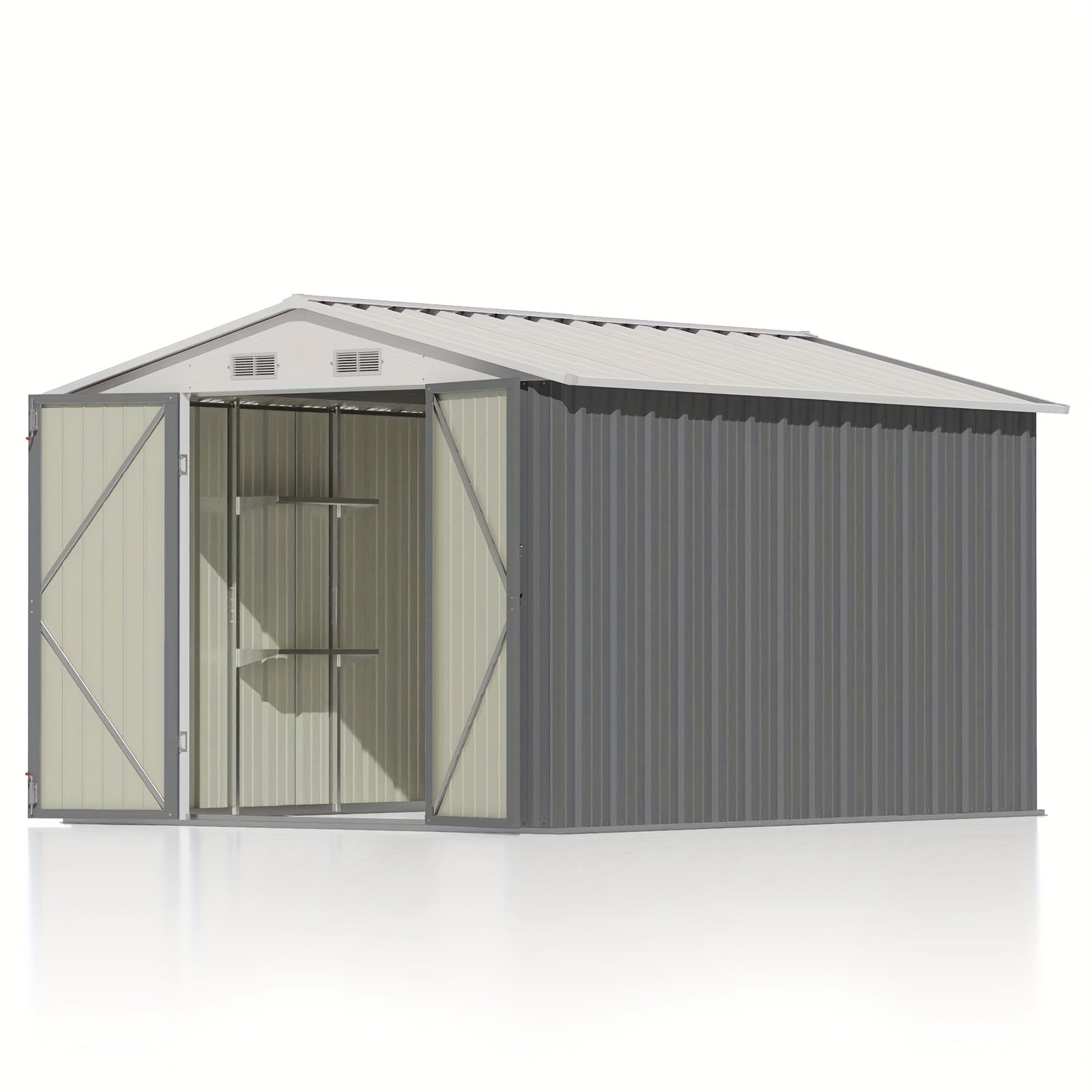 10 X 10ft Metal Storage Shed with Frame Floor and Goods Shelf