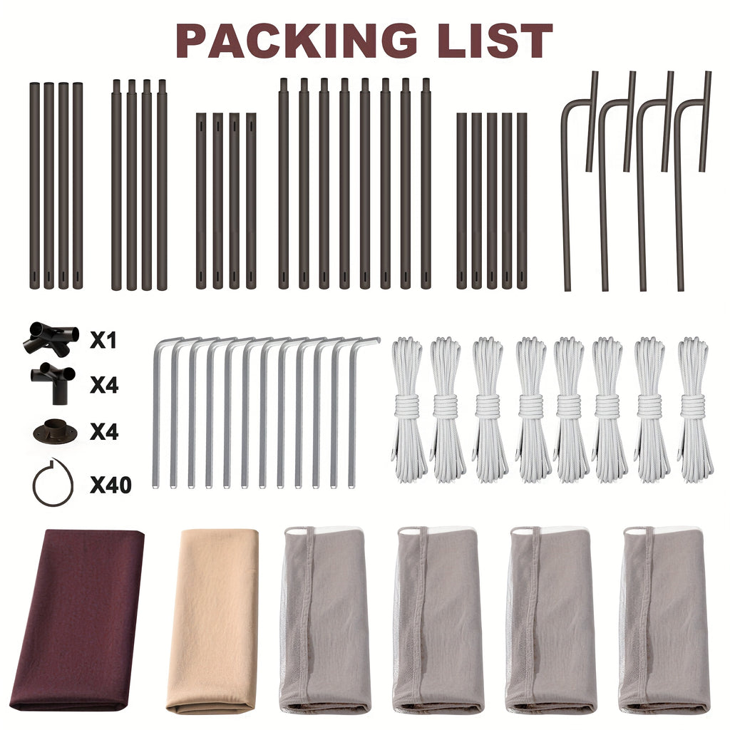 Extra Large 10x10ft Gazebo with Mosquito Netting - Heavy-Duty Steel Frame, Beige// Brown Canopy, Semi- Mesh Sidewalls - Easy Assembly