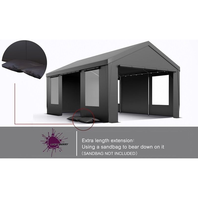 12x20 ft Heavy Duty Carport with Roll-up Windows, with Removable Sidewalls & Doors, All Season