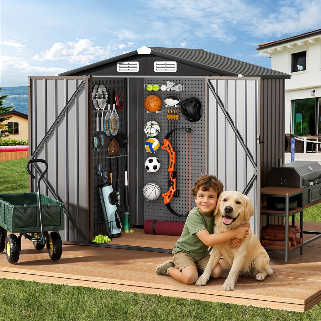 6x4ft Heavy-Duty Outdoor Metal Storage Shed with Floor - All-Weather Galvanized Steel Construction