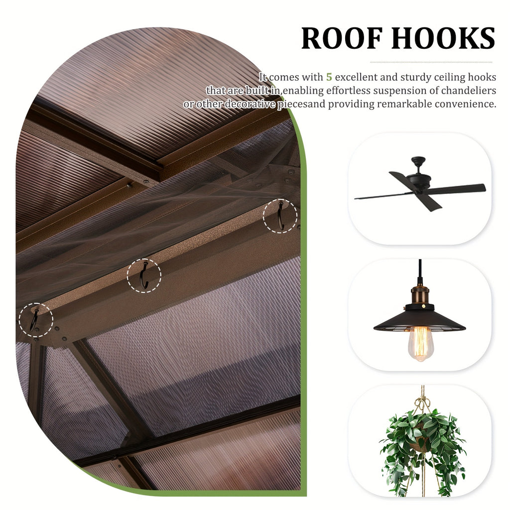 Hardtop Gazebo, Polycarbonate, 10x12FT Heavy Duty Double Roof Hardtop with Aluminum Frame, Privacy Screen, Netting and Curtains