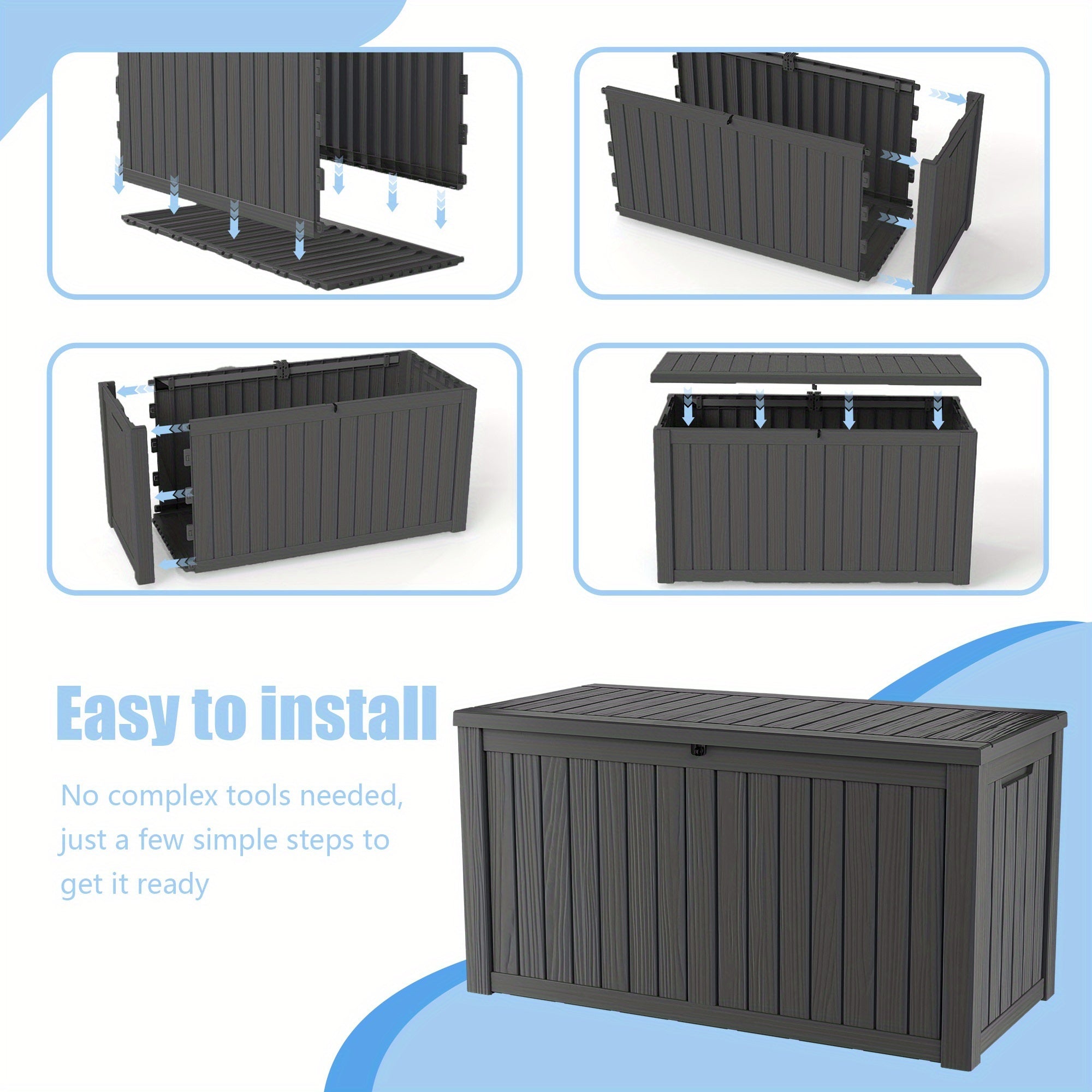 161Gallon Outdoor Storage Box, Resin Waterproof and UV Resistant