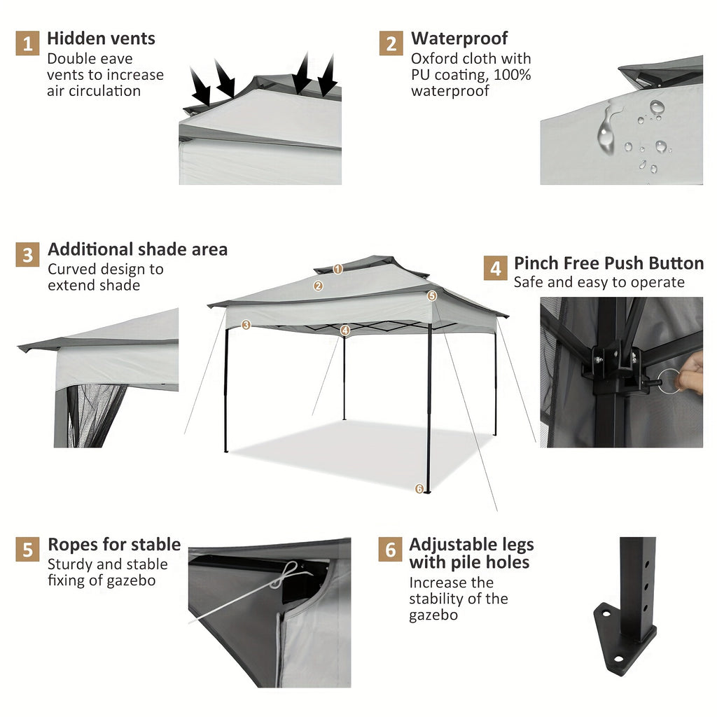 10x10ft Outdoor Gazebo with Mosquito Netting And Double Roof, Easy Set Water-Resistant Metal Gazebo with Alloy Frame