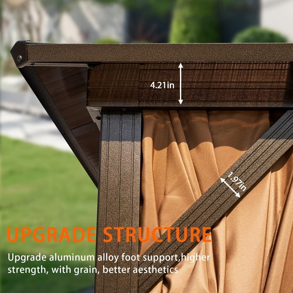 Hardtop Gazebo, Polycarbonate, 10x12FT Heavy Duty Double Roof Hardtop with Aluminum Frame, Privacy Screen, Netting and Curtains