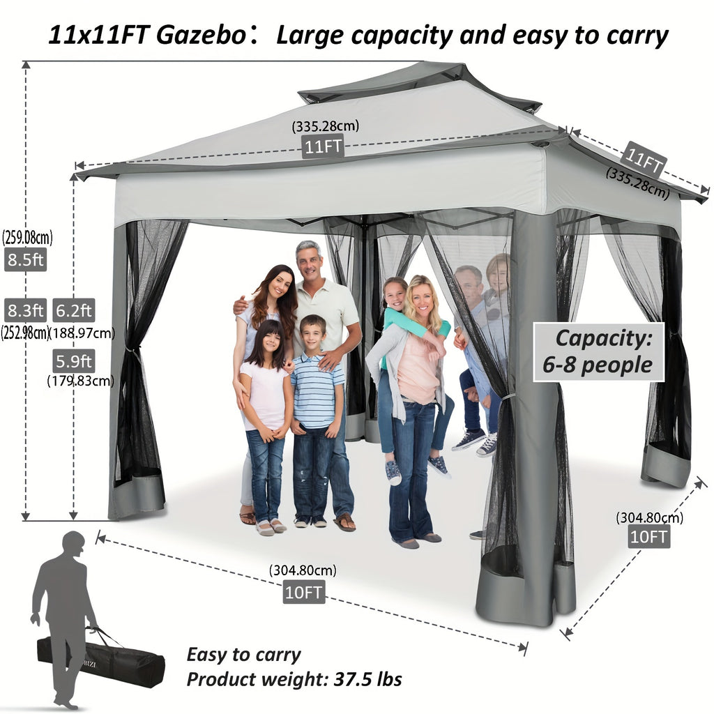 10x10ft Outdoor Gazebo with Mosquito Netting And Double Roof, Easy Set Water-Resistant Metal Gazebo with Alloy Frame