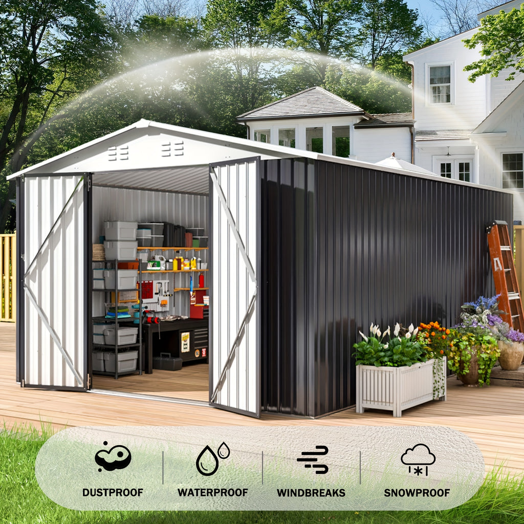 10 X 14 FT Outdoor Storage Shed, Metal Garden Shed Featuring an Updated Frame Structure