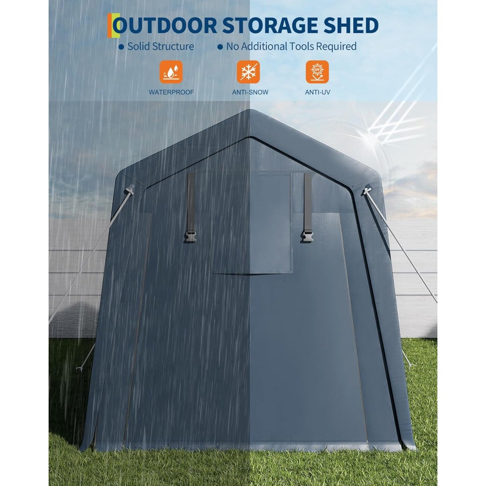 6x8ft Heavy-Duty High Quality Portable Outdoor Storage Shed with 2 Roll-Up Zipper Doors & Ventilation, UV-Resistant