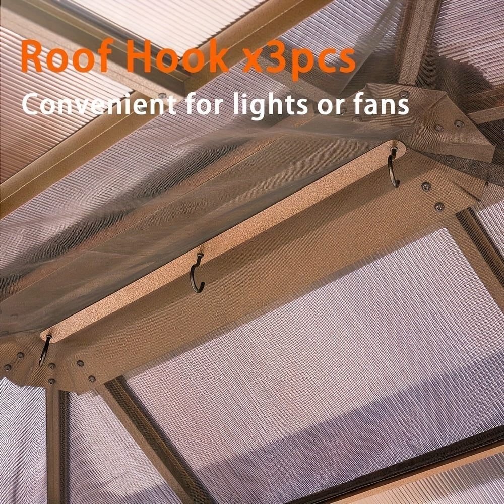 Hardtop Gazebo, Polycarbonate, 10x12FT Heavy Duty Double Roof Hardtop with Aluminum Frame, Privacy Screen, Netting and Curtains