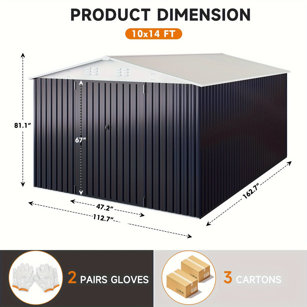 10 X 14 FT Outdoor Storage Shed, Metal Garden Shed Featuring an Updated Frame Structure