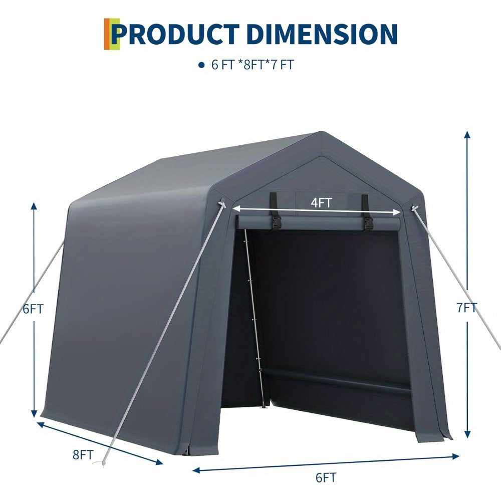 6x8ft Heavy-Duty High Quality Portable Outdoor Storage Shed with 2 Roll-Up Zipper Doors & Ventilation, UV-Resistant