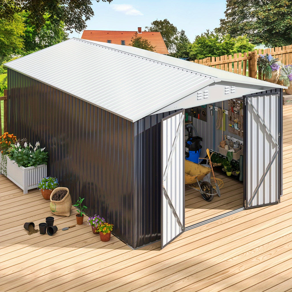 10 X 14 FT Outdoor Storage Shed, Metal Garden Shed Featuring an Updated Frame Structure