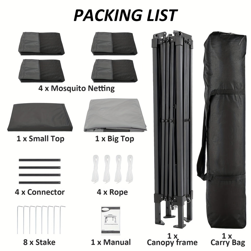 10x10ft Outdoor Gazebo with Mosquito Netting And Double Roof, Easy Set Water-Resistant Metal Gazebo with Alloy Frame