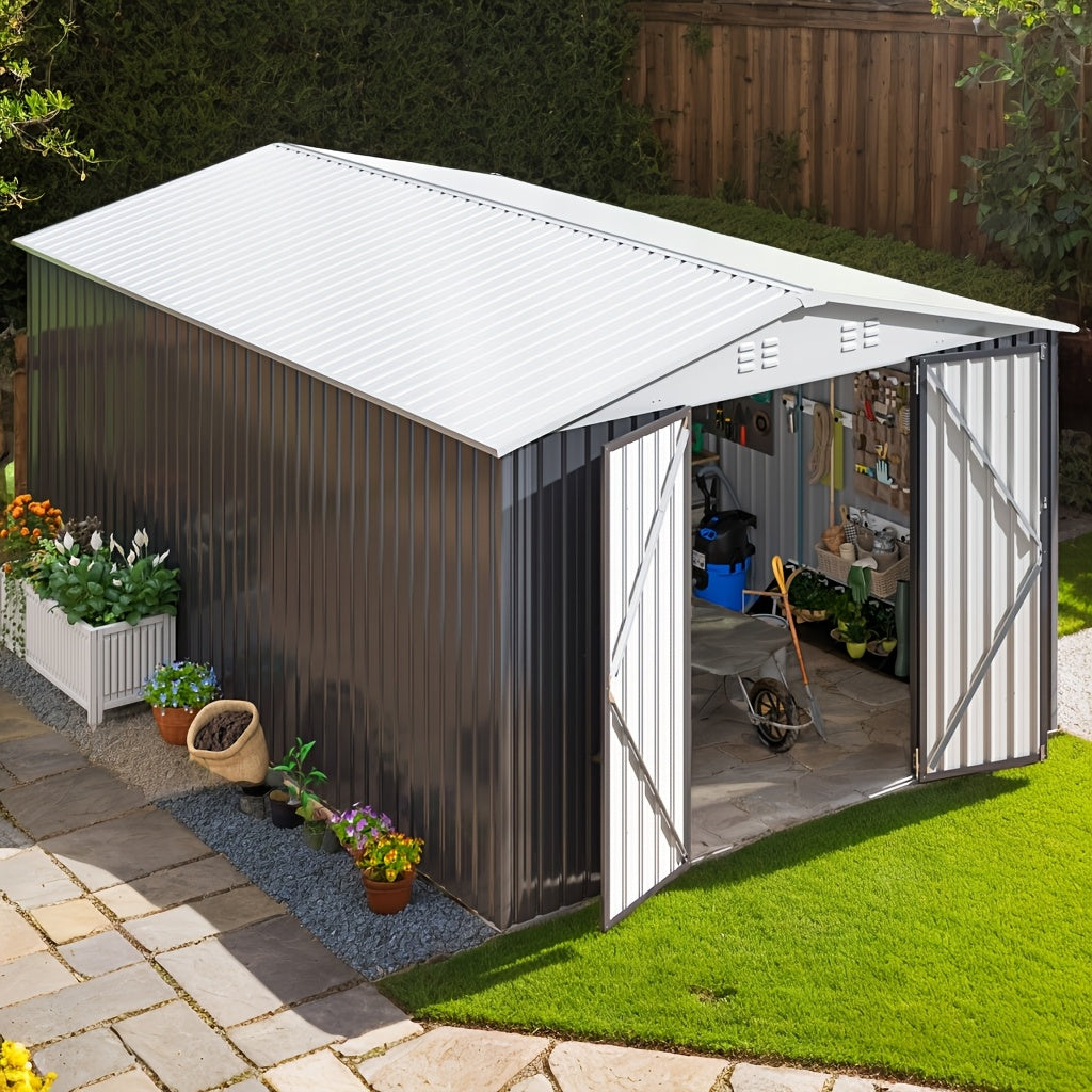 10 X 14 FT Outdoor Storage Shed, Metal Garden Shed Featuring an Updated Frame Structure
