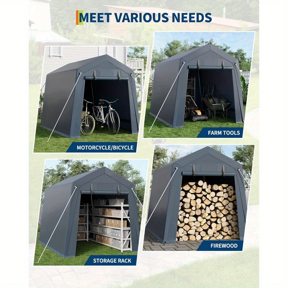 6x8ft Heavy-Duty High Quality Portable Outdoor Storage Shed with 2 Roll-Up Zipper Doors & Ventilation, UV-Resistant