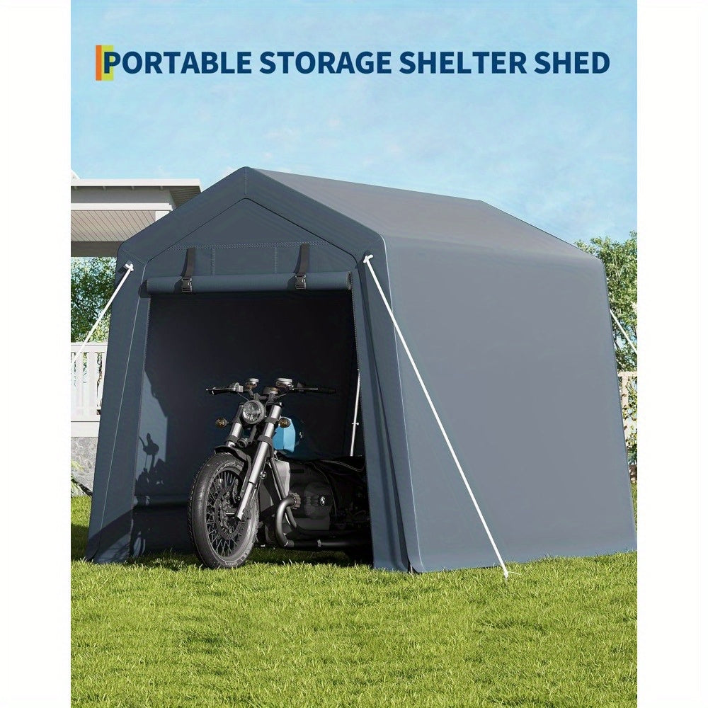 6x8ft Heavy-Duty High Quality Portable Outdoor Storage Shed with 2 Roll-Up Zipper Doors & Ventilation, UV-Resistant