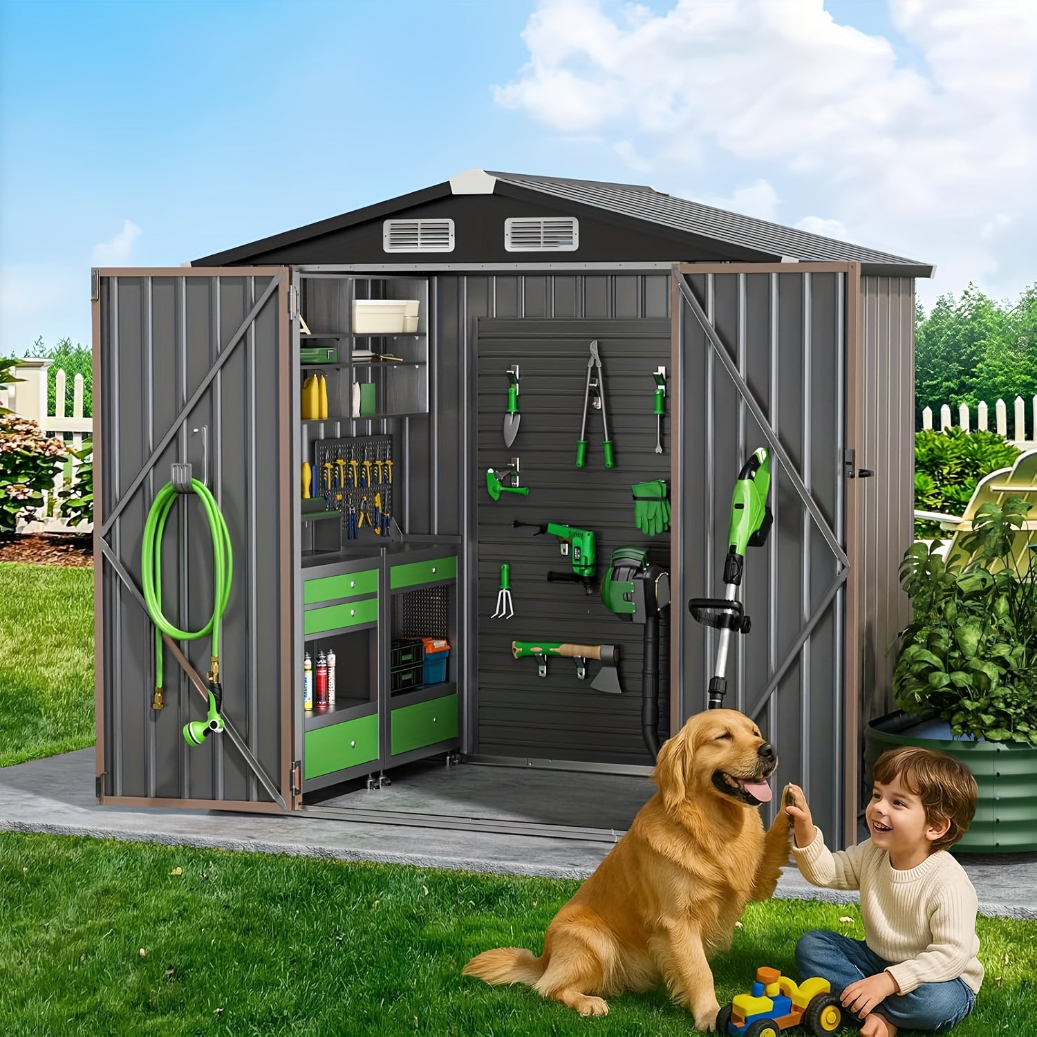 6x4ft Heavy-Duty Outdoor Metal Storage Shed with Floor - All-Weather Galvanized Steel Construction