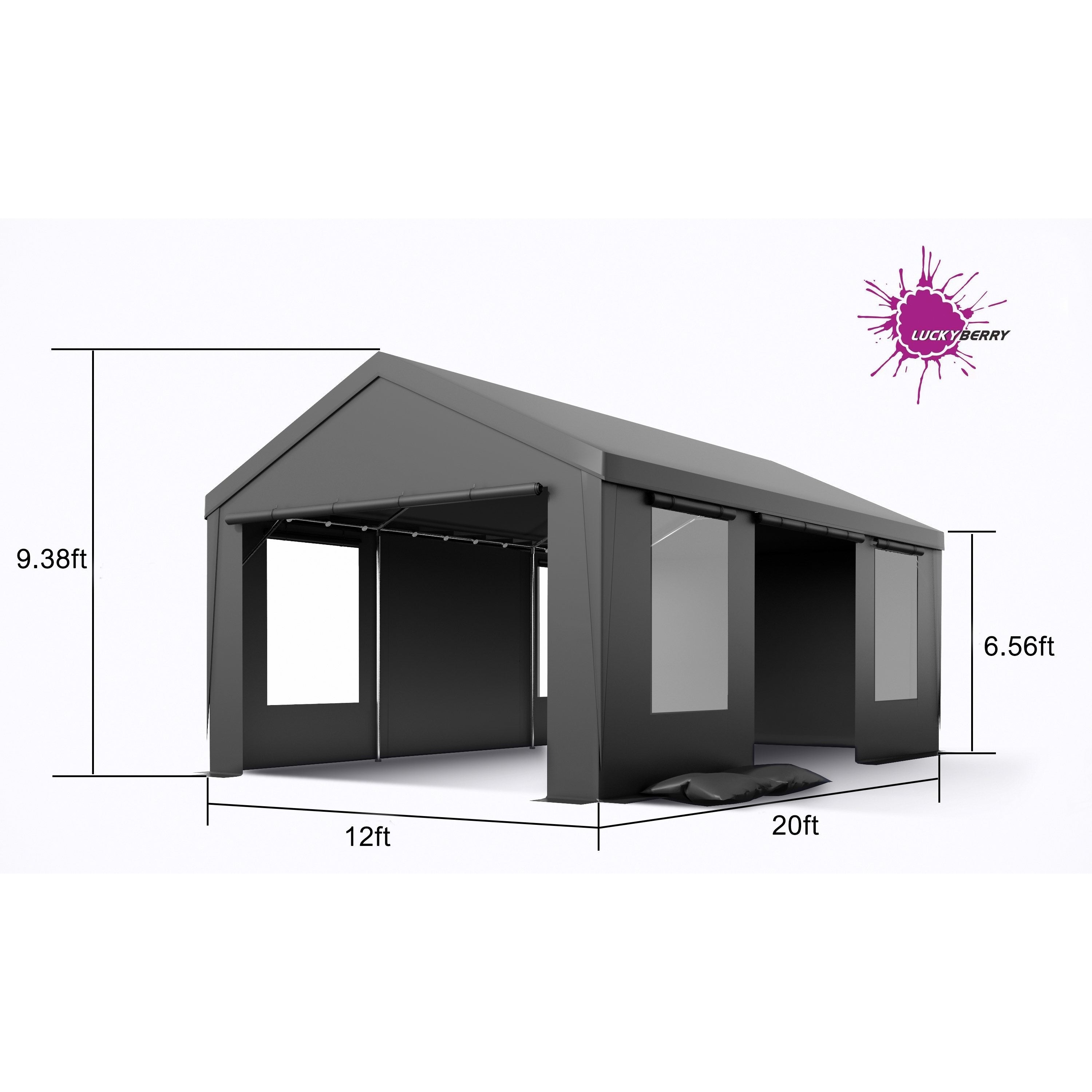 12x20 ft Heavy Duty Carport with Roll-up Windows, with Removable Sidewalls & Doors, All Season