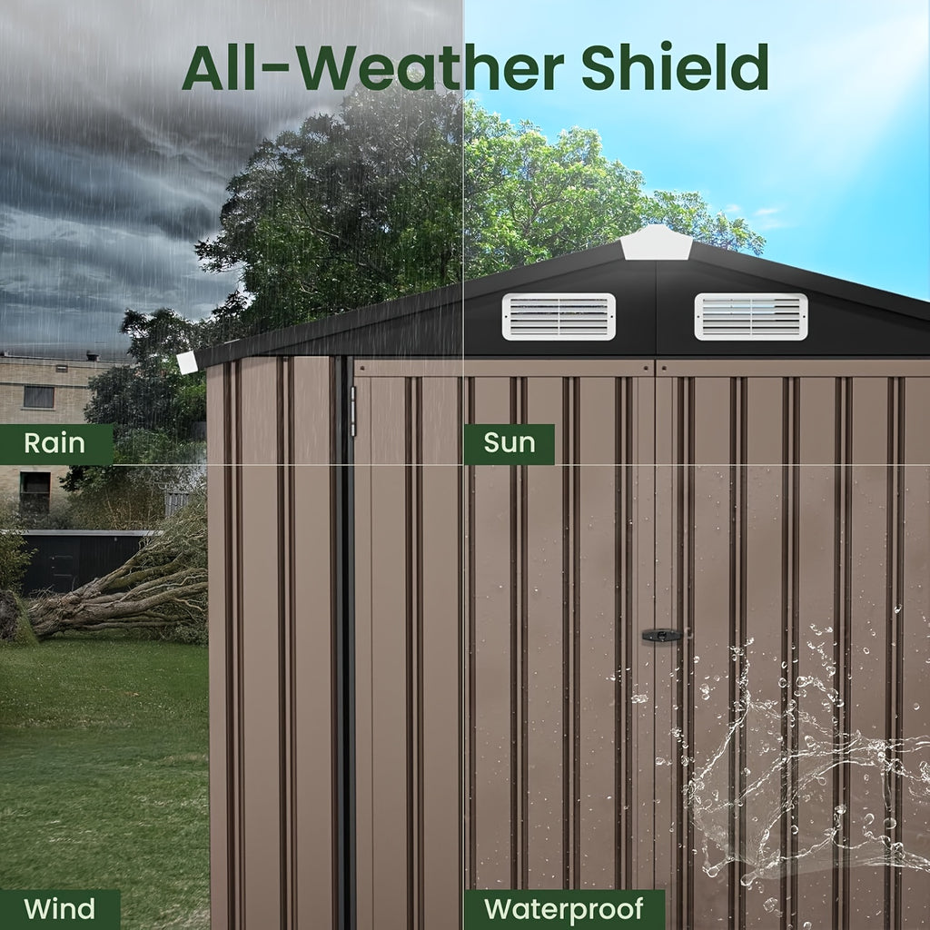 6x4ft Heavy-Duty Outdoor Metal Storage Shed with Floor - All-Weather Galvanized Steel Construction