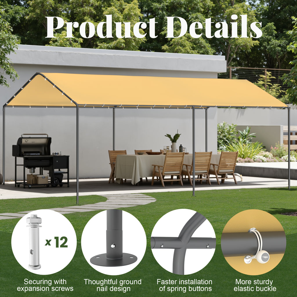 10x20 Carport Heavy Duty Portable Garage Shelter, UV-Resistant & Weatherproof Top Cover