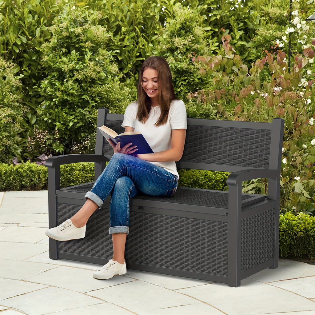 70 Gallon Heavy-Duty Resin Storage Bench Deck Box - All-Weather Outdoor Patio Furniture