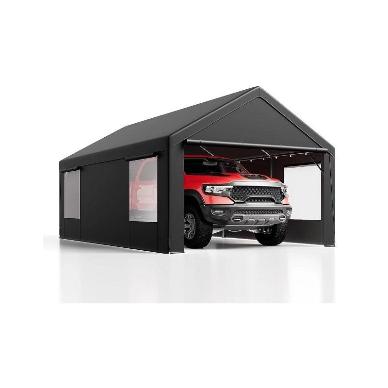 12x20 ft Heavy Duty Carport with Roll-up Windows, with Removable Sidewalls & Doors, All Season