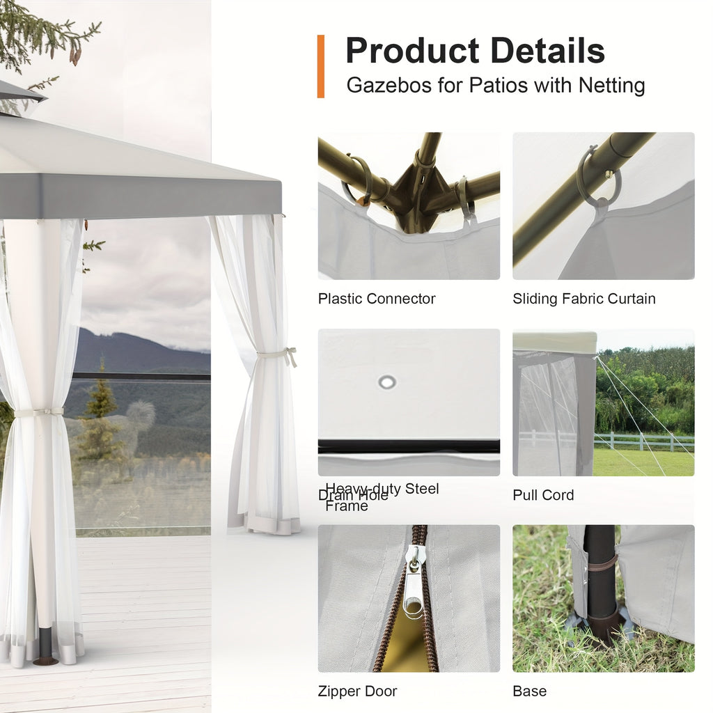 Extra Large 10x10ft Gazebo with Mosquito Netting - Heavy-Duty Steel Frame, Beige// Brown Canopy, Semi- Mesh Sidewalls - Easy Assembly