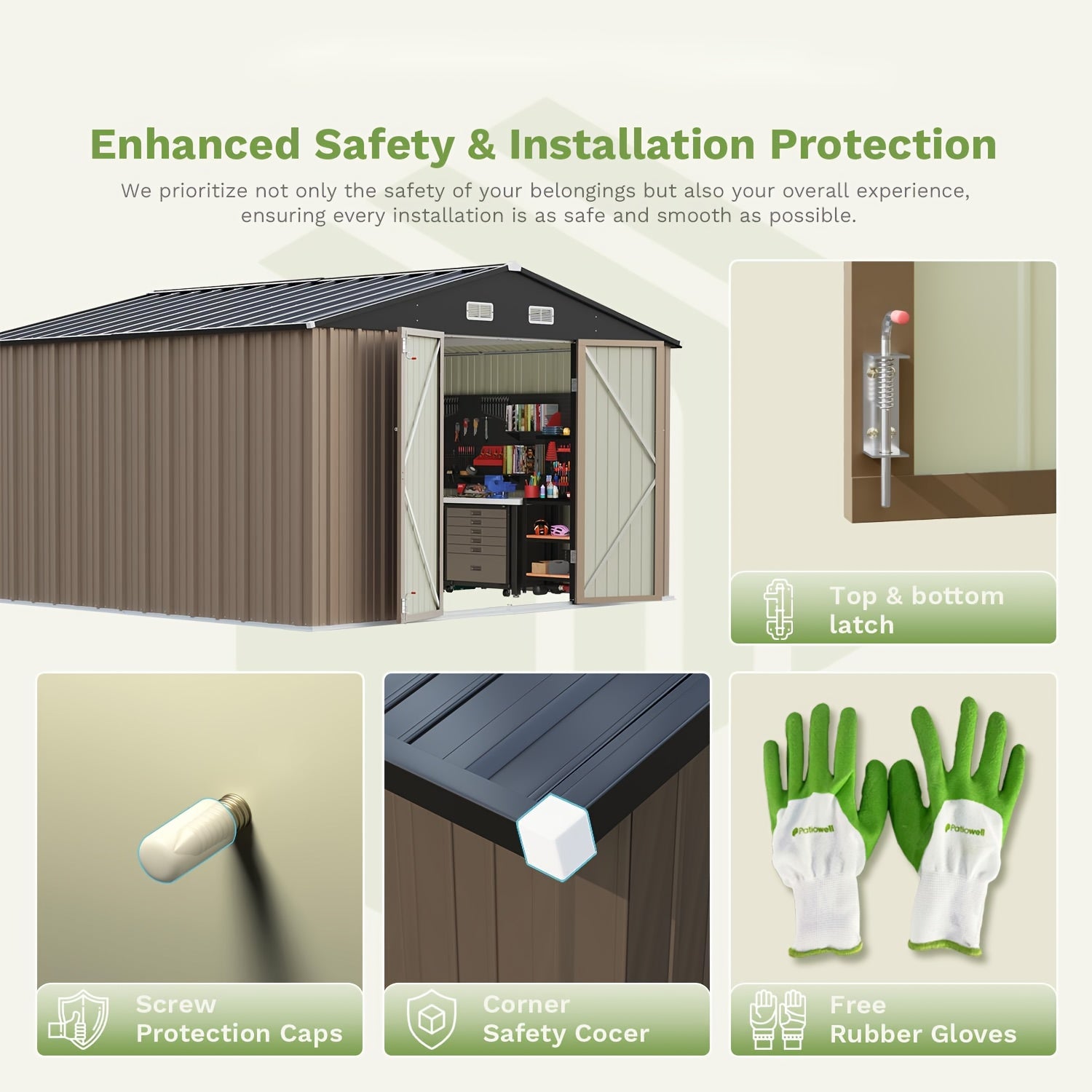 10 X 10ft Metal Storage Shed with Frame Floor and Goods Shelf