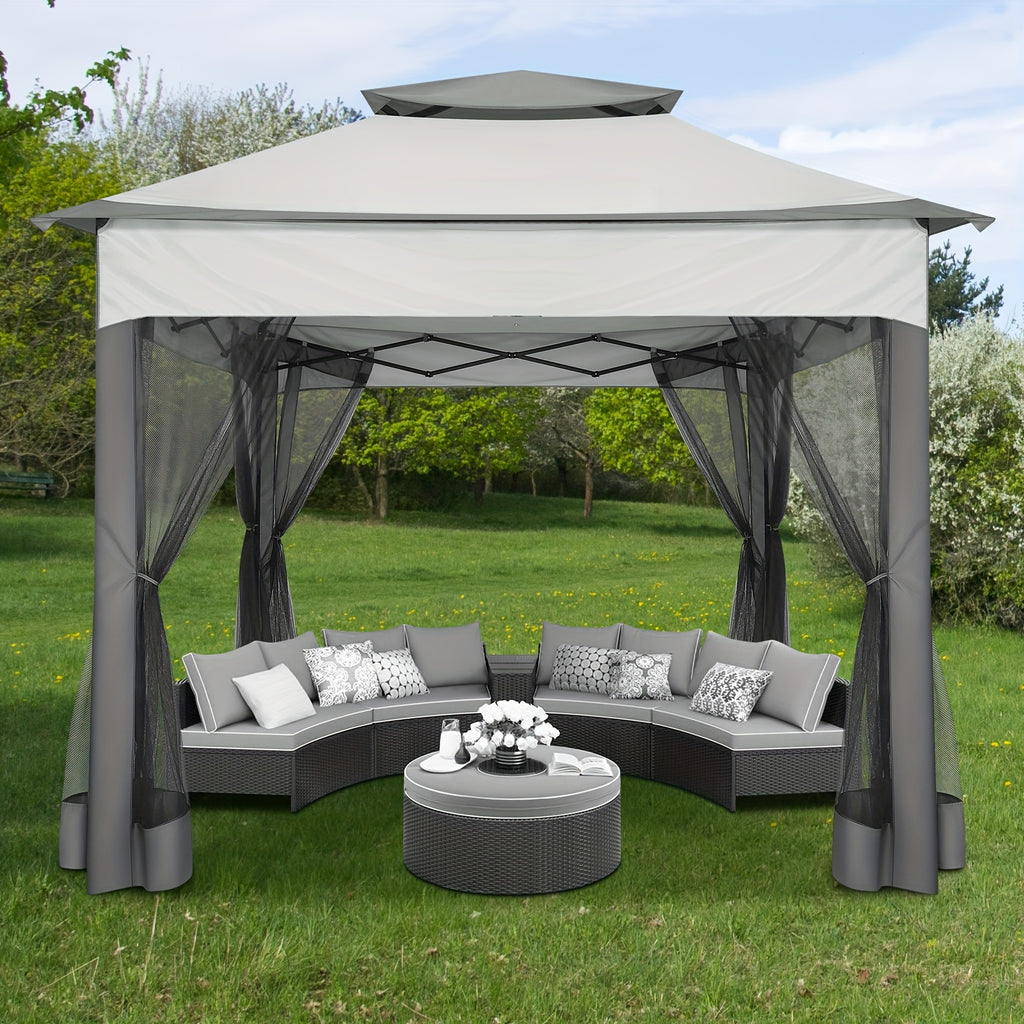 10x10ft Outdoor Gazebo with Mosquito Netting And Double Roof, Easy Set Water-Resistant Metal Gazebo with Alloy Frame