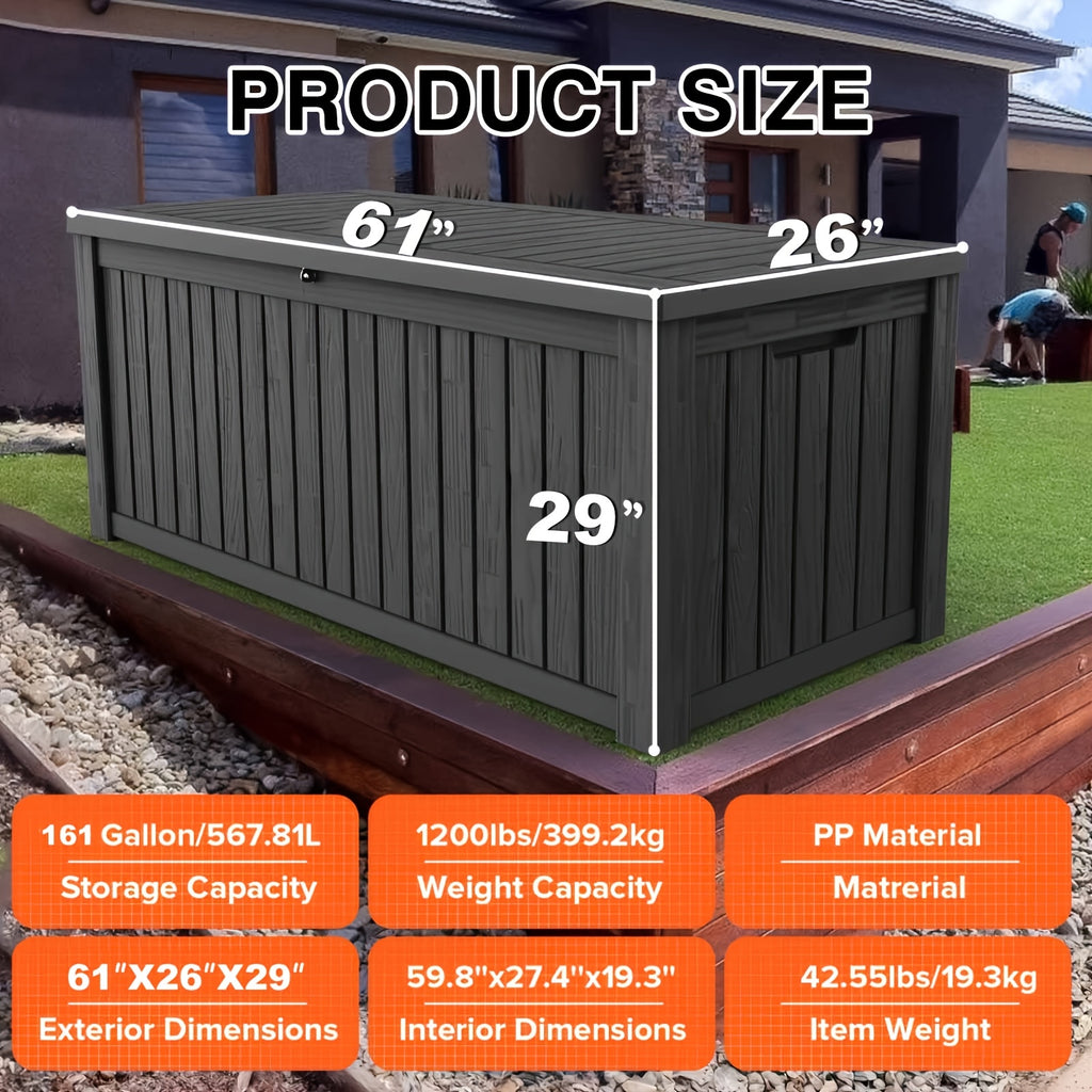 161Gallon Outdoor Storage Box, Resin Waterproof and UV Resistant